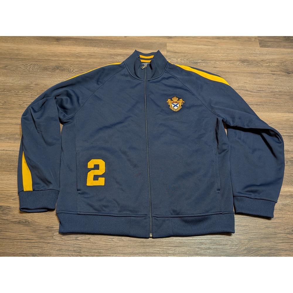 Polo Ralph Lauren Mens XXL Navy Blue Yellow Stripe Full Zip Track Jacket Crest 2